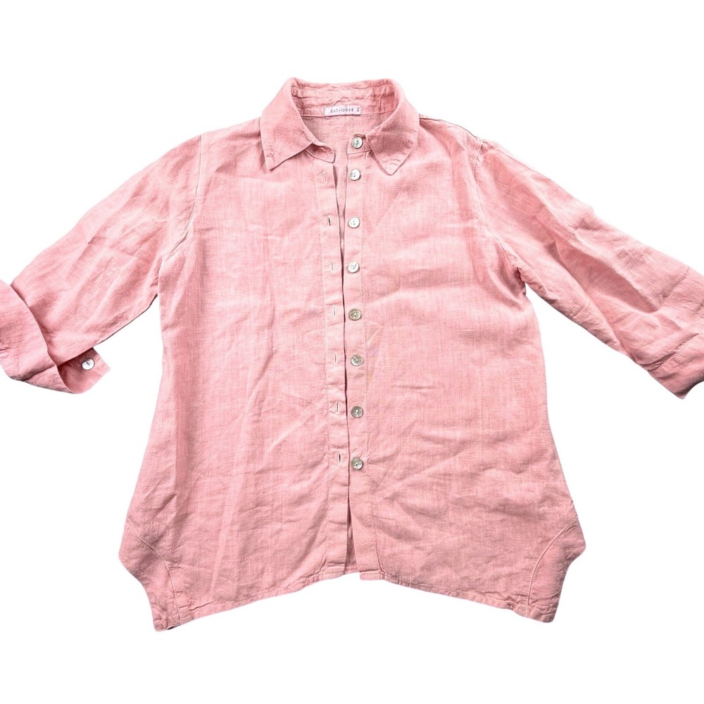 Cut Loose‎ Pink Linen Button Front Shirt Collared 3/4 Sleeve XS